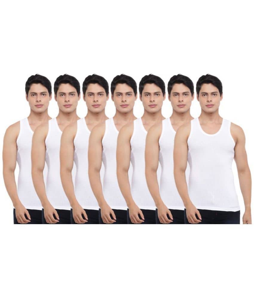 Dollar Bigboss Men's White Pack of 7 Solid Combed Cotton Vest - Nightwear & Loungewear | Buy online on ZillyBuy