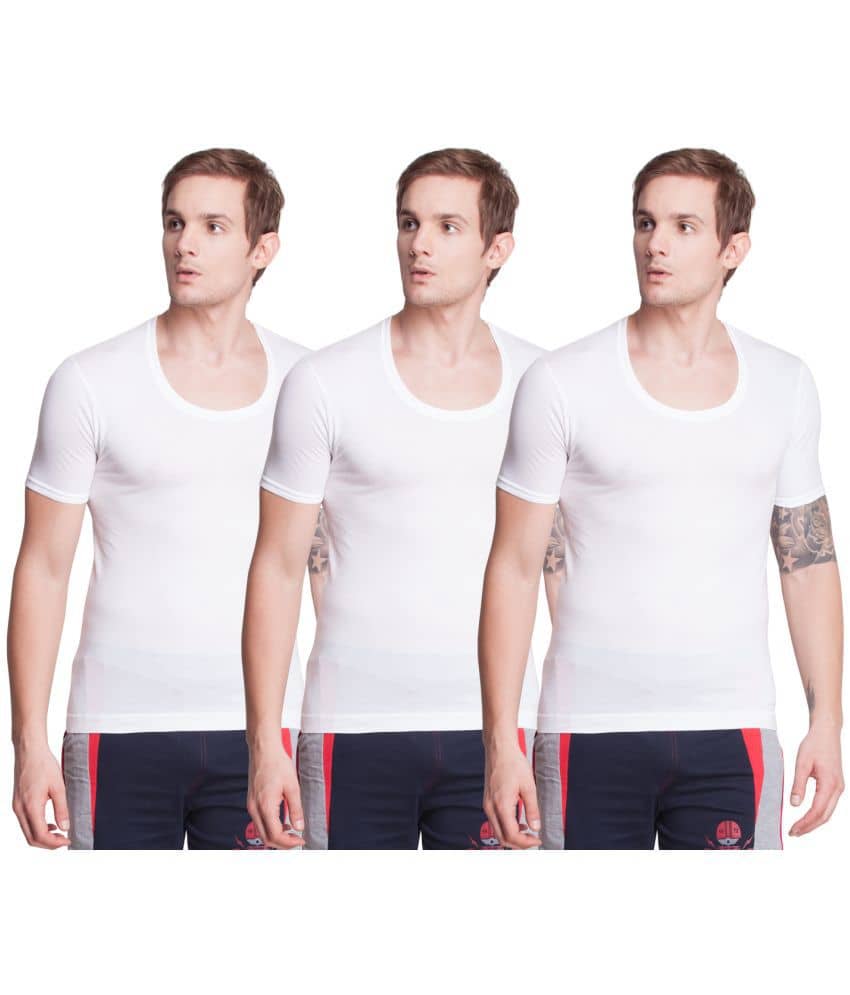 Dollar Bigboss Men's White Pack of 3 Solid Egyptian Cotton Vest - Nightwear & Loungewear | Buy online on ZillyBuy