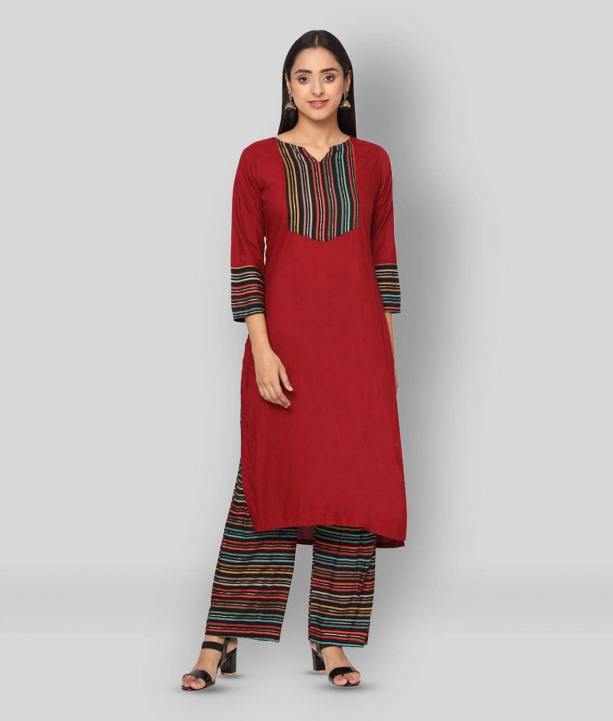     			Estela - Maroon Straight Rayon Women's Stitched Salwar Suit ( Pack of 1 )