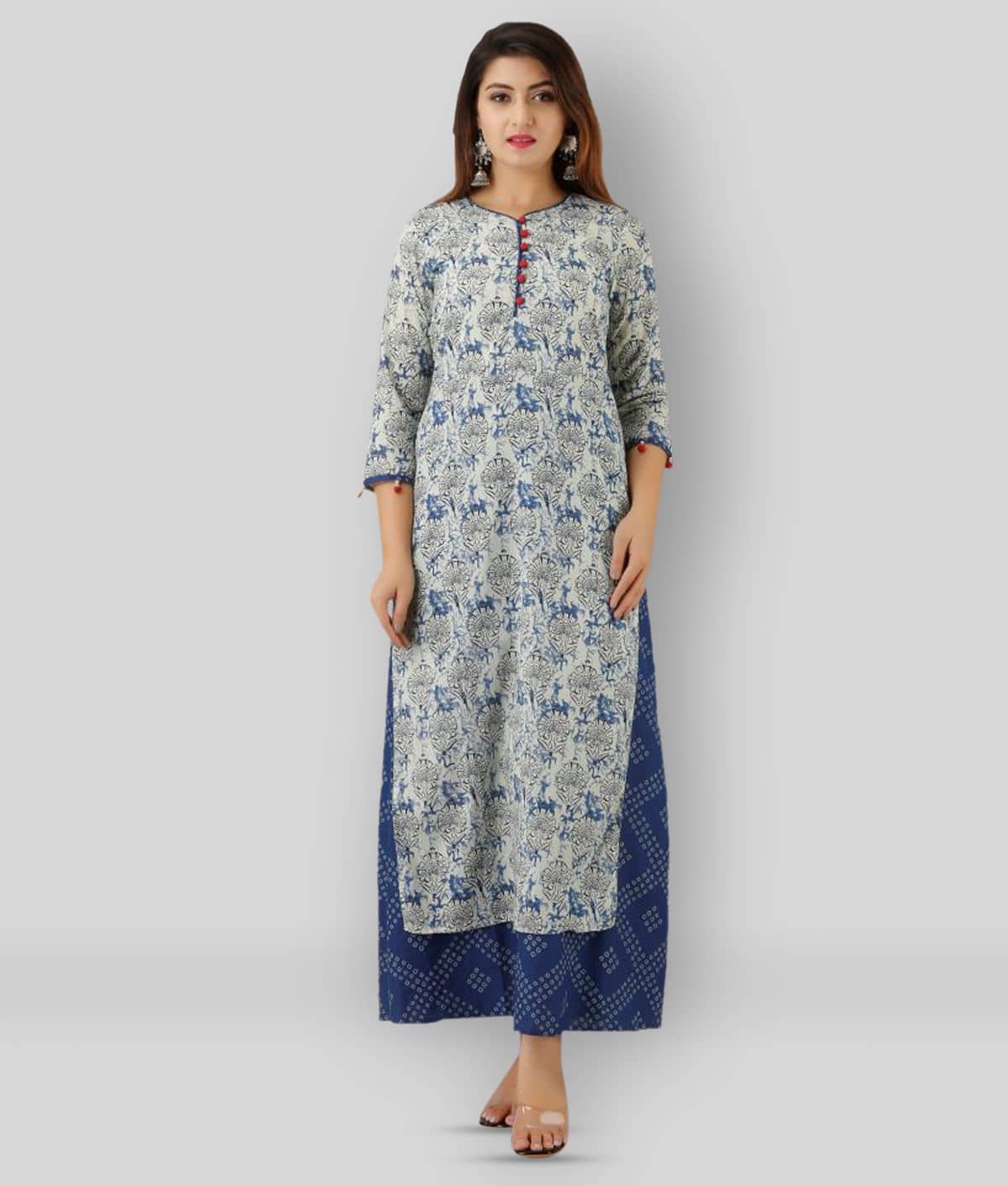 FabbibaPrints - Light Grey Straight Cotton Women's Stitched Ethnic Gown ( Pack of 1 ) - Unstitched Fabrics | Buy online on ZillyBuy