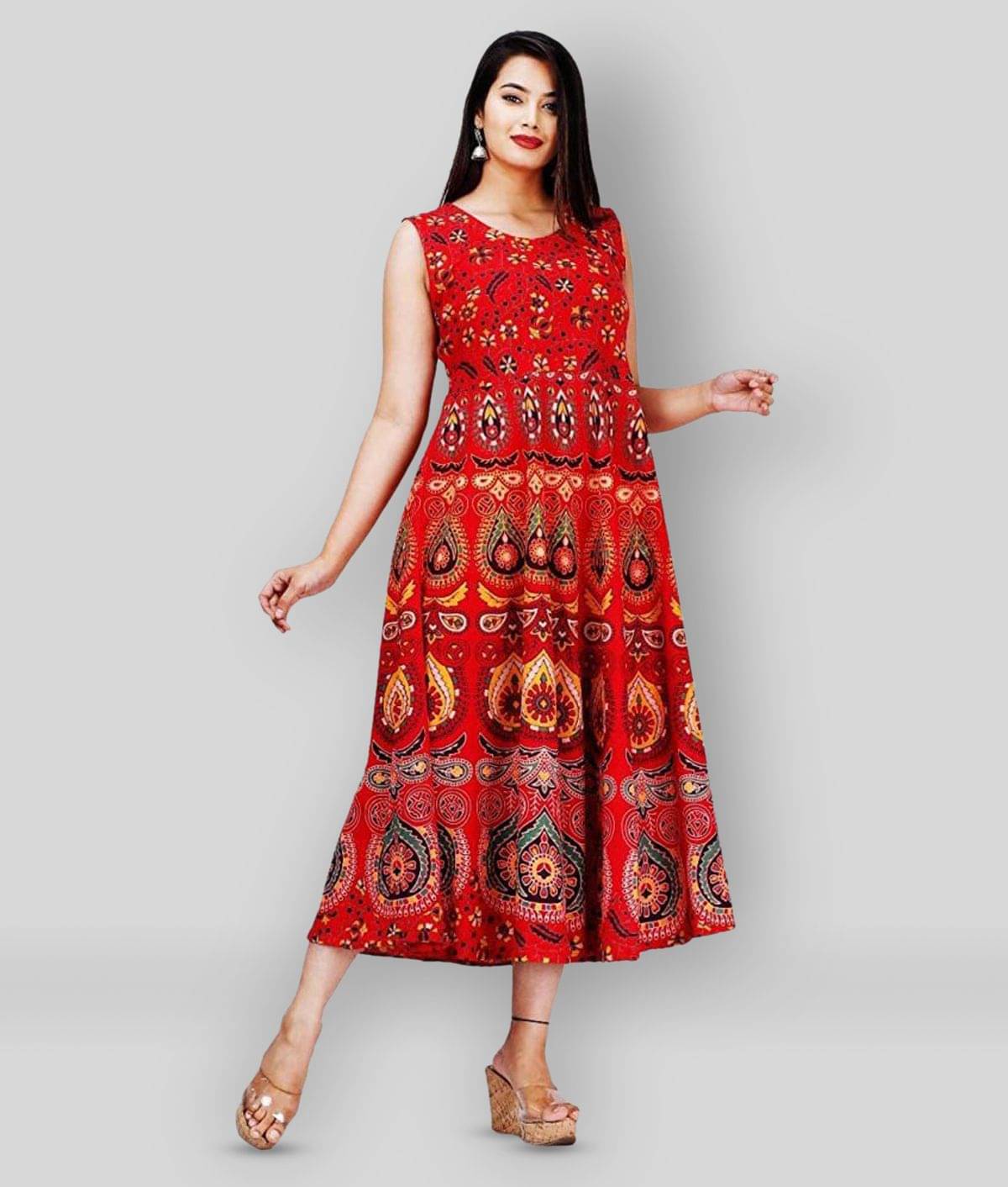 G4Girl - Red Anarkali Cotton Women's Stitched Ethnic Gown ( Pack of 1 ) G4Girl - Red Anarkali Cotton Women's Stitched Ethnic Gown ( Pack of 1 )
