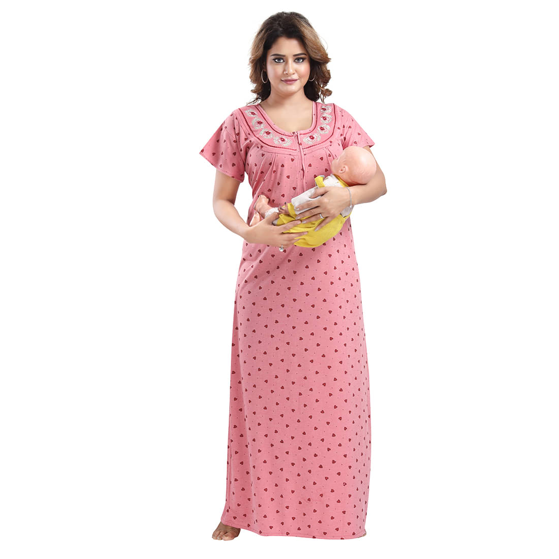 Gutthi Pink Hosiery Nursing Nighty Gutthi Pink Hosiery Nursing Nighty