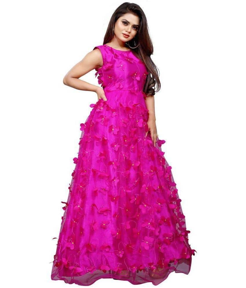 JULEE - Purple Flared Net Women's Stitched Ethnic Gown ( Pack of 1 ) - Unstitched Fabrics | Buy online on ZillyBuy