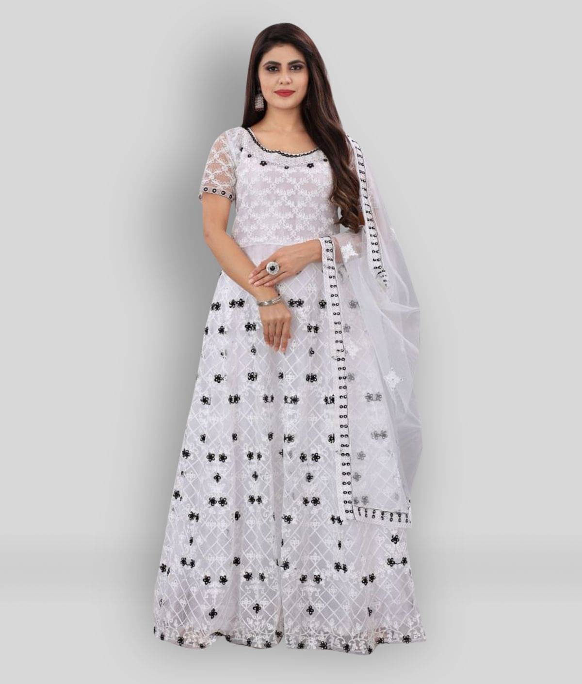     			JULEE - White Anarkali Net Women's Stitched Ethnic Gown ( Pack of 1 )