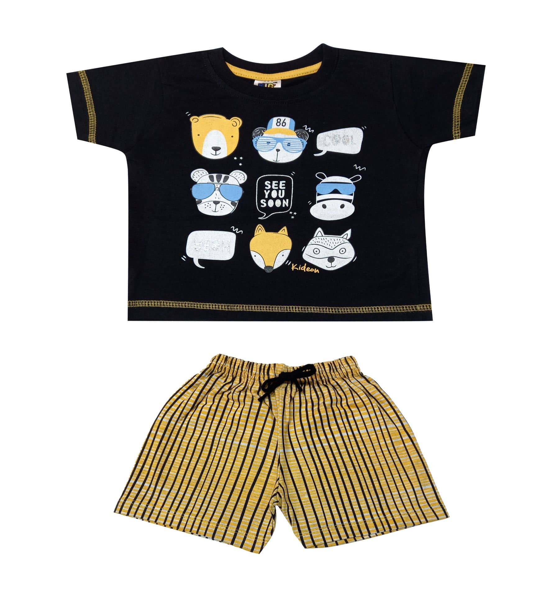 Kideon Pack of 1 Baby Boys 100% Cotton Top & Shorts ( Black )