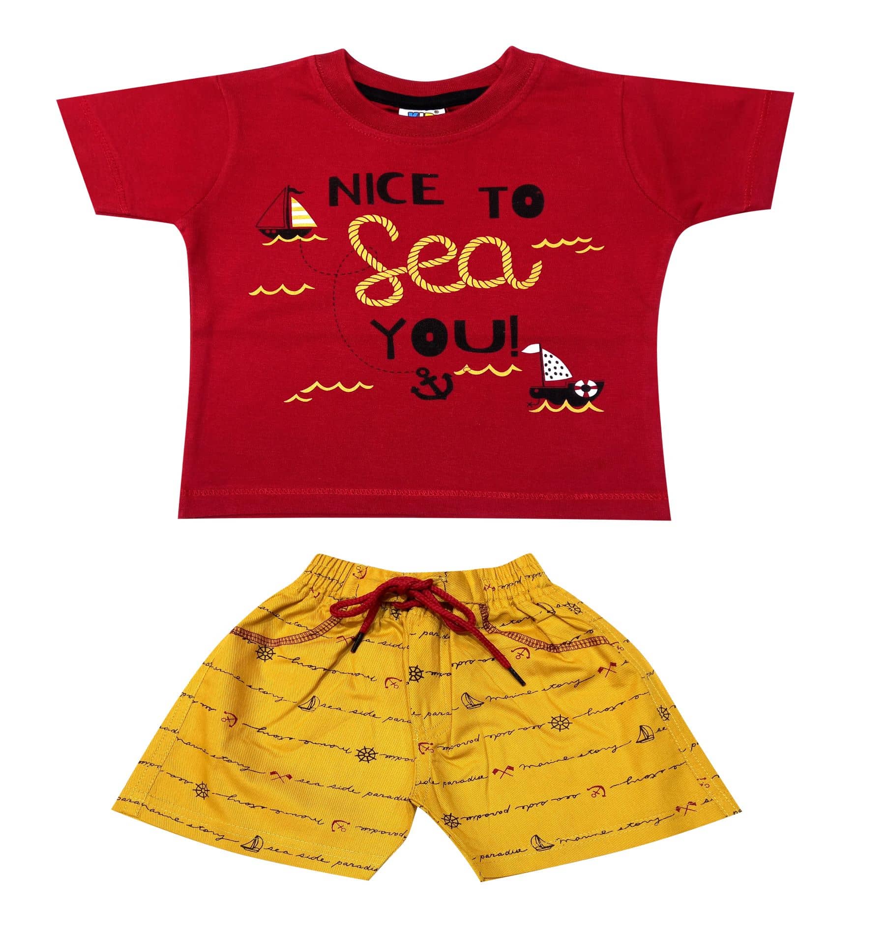 Kideon Pack of 1 Baby Boys 100% Cotton Top & Shorts ( Gold )