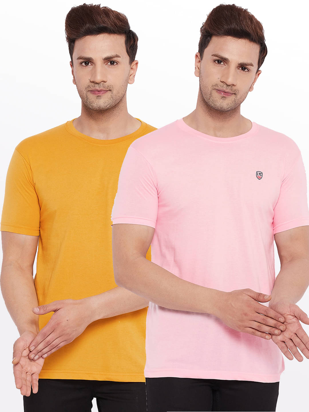 Lycos Pack of 2 Cotton Blend Regular Fit Men's T-Shirt ( Pink ) Lycos Pack of 2 Cotton Blend Regular Fit Men's T-Shirt ( Pink )