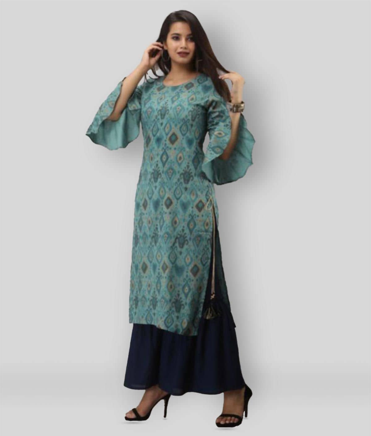 MAUKA - Turquoise Green Straight Rayon Women's Stitched Salwar Suit ( Pack of 1 )