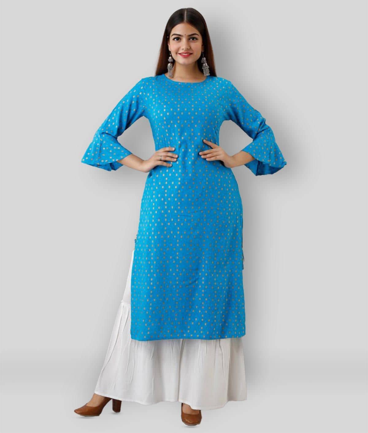 MAUKA - Blue Straight Rayon Women's Stitched Salwar Suit ( Pack of 1 )