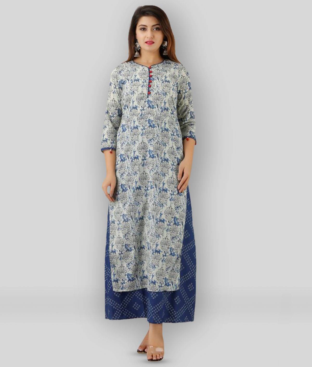     			SAART BUNAAI - Light Grey Straight Cotton Women's Stitched Ethnic Gown ( Pack of 1 )