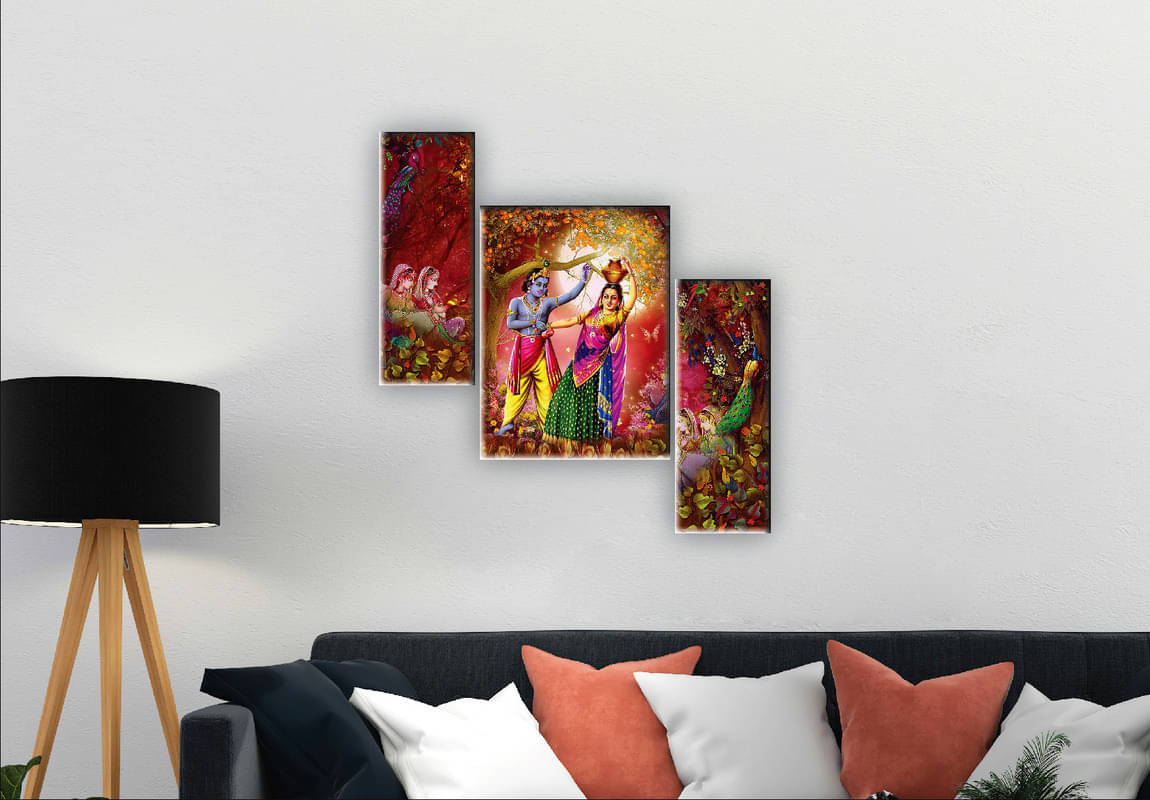     			Saf Radha krishna Set of 3 modern art MDF Painting Without Frame