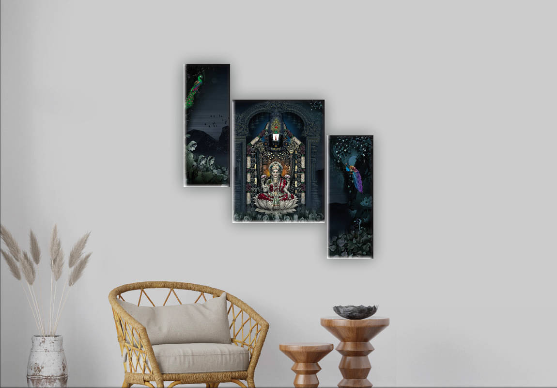     			Saf Tirupati balaji Set of 3 modern art MDF Painting Without Frame