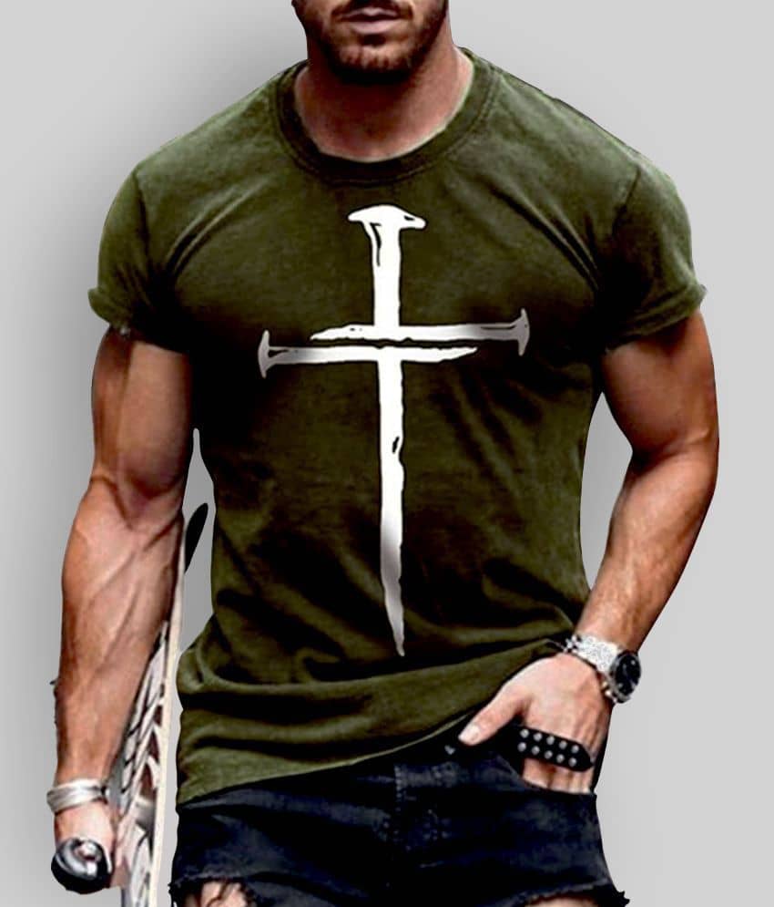 The Million Club Pack of 1 Cotton Blend Regular Fit Men's T-Shirt ( Olive )