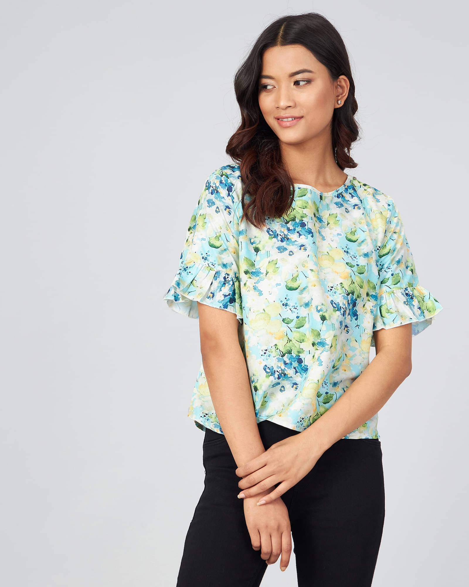     			Chimpaaanzee Women's Crepe Regular Top ( Light Blue )