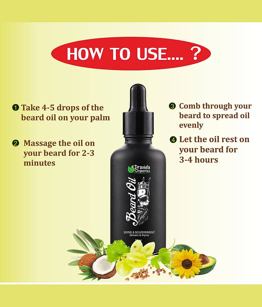 Dravida Organics Advanced Beard Growth Oil for Men - (Almond & Jojoba) 30 mL