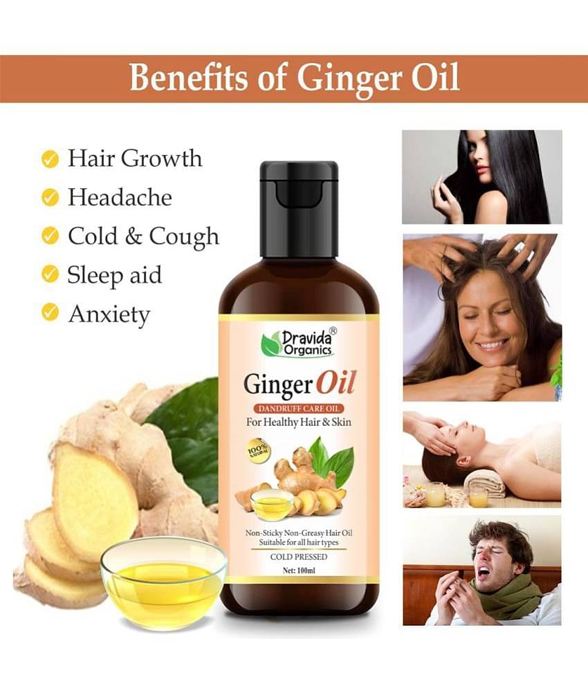 Dravida Organics Ginger Hair Oil - 100% Pure & Natural for Skin & Hair Oil 100 mL