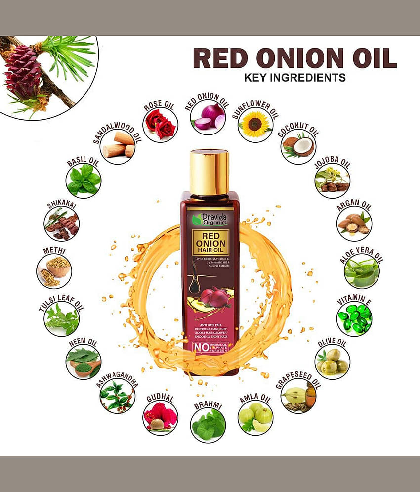 Dravida Organics Onion Oil with Black Seed Oil Extracts - Controls Hair Fall 100 mL Pack of 2