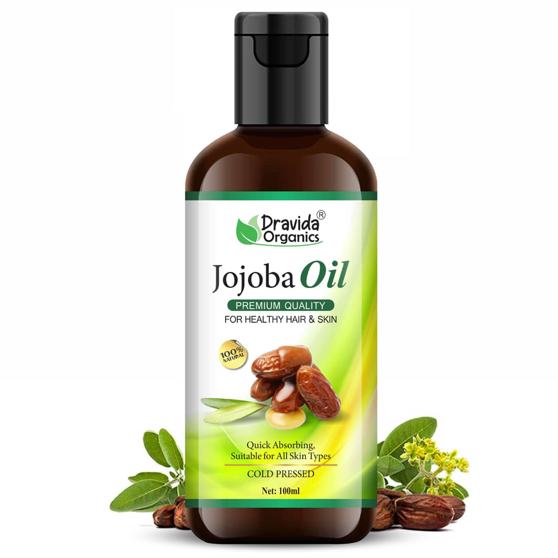 Dravida Organics Pure Cold Pressed Natural Unrefined Jojoba Oil 100 mL Dravida Organics Pure Cold Pressed Natural Unrefined Jojoba Oil 100 mL