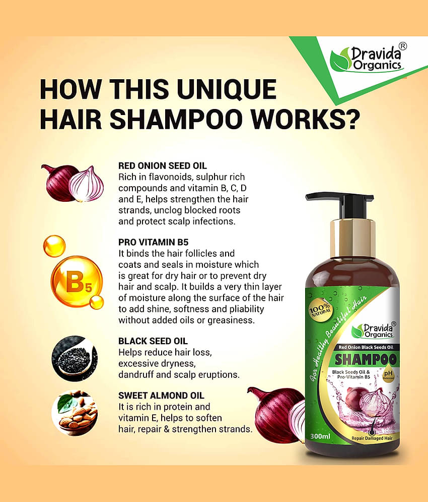 Dravida Organics Red Onion Black Seed Oil Shampoo with Red Onion Seed Oil Extract Shampoo 300 mL
