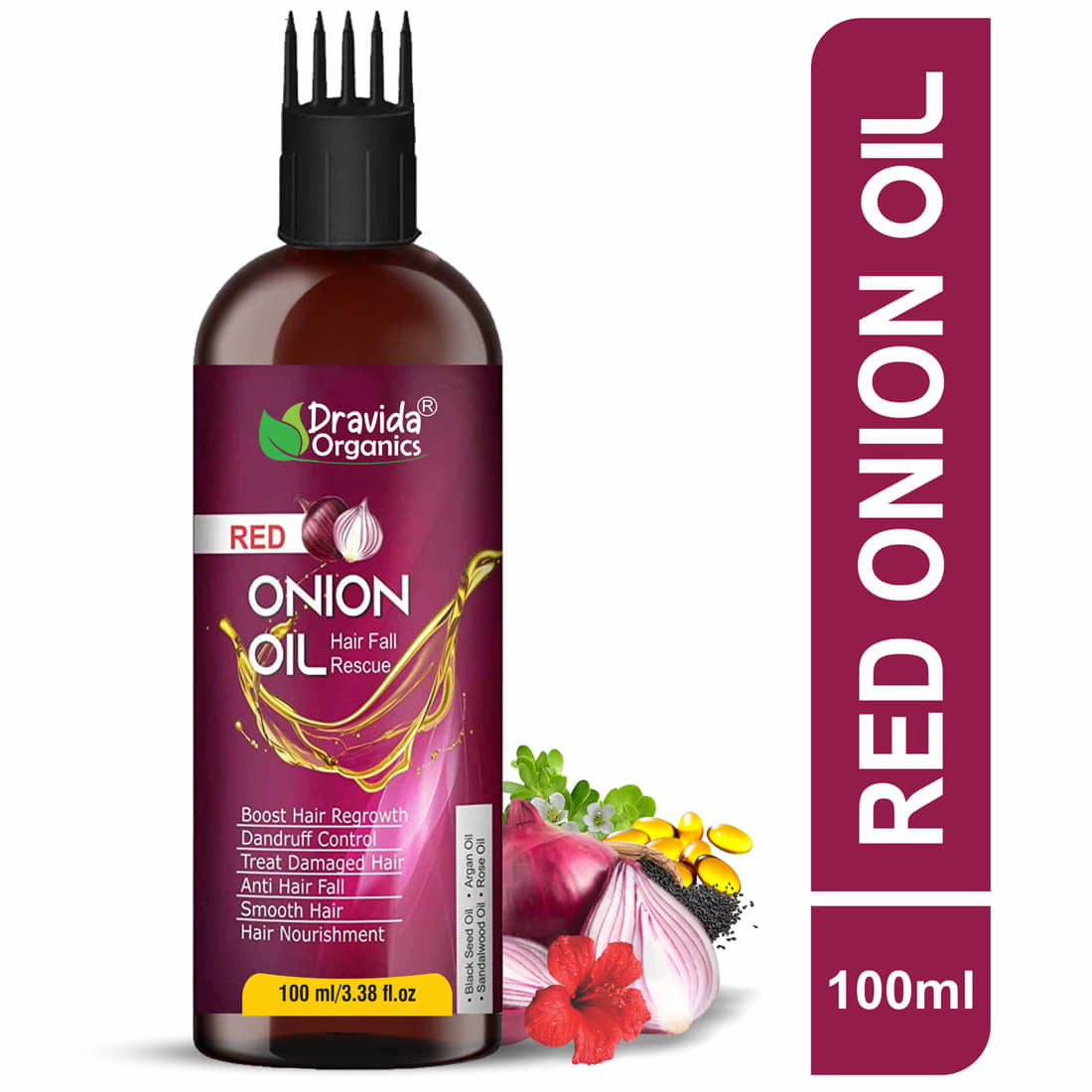 Dravida Organics Red Onion Oil for Controls Hair Fall and Hair Growth 100 mL