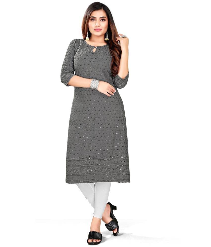 Fentacia - Grey Cotton Blend Women's Straight Kurti ( Pack of 1 ) Fentacia - Grey Cotton Blend Women's Straight Kurti ( Pack of 1 )