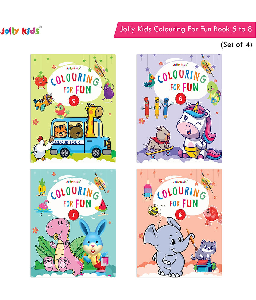 Jolly Kids Colouring for Fun Books B| Set of 4| Each Book 64 Images|Colouring & Painting Books for Kids|Ages 3-8 Year - Stationery | Buy online on ZillyBuy