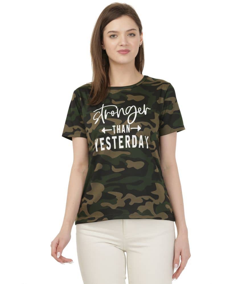 Leotude Women Cotton Blend Printed Regular Fit Round Neck T-Shirt ( Olive )