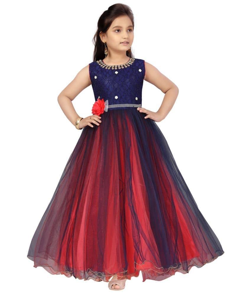 Aarika Polyester Gown For Girls ( Pack of 1 , Red & Blue )