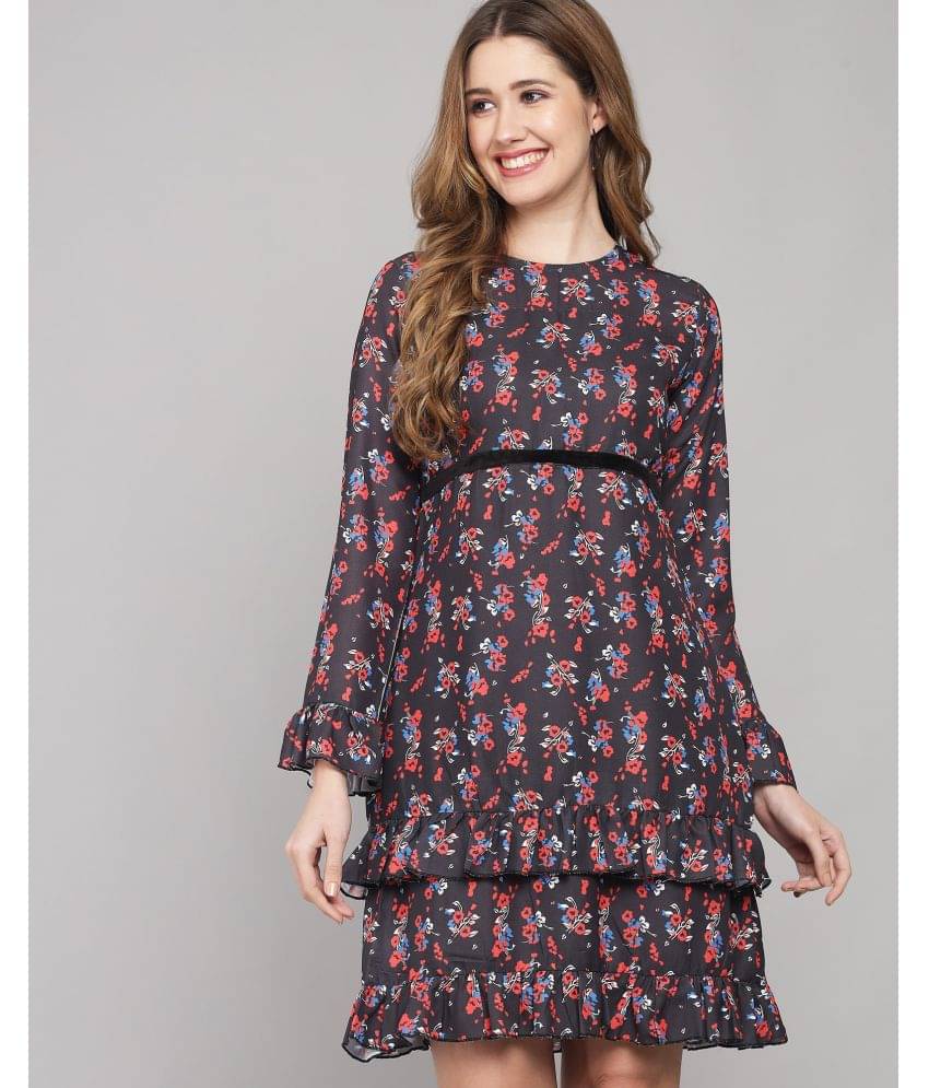 Addyvero Women Georgette Printed A-line Dress ( Multicolor ) Addyvero Women Georgette Printed A-line Dress ( Multicolor )