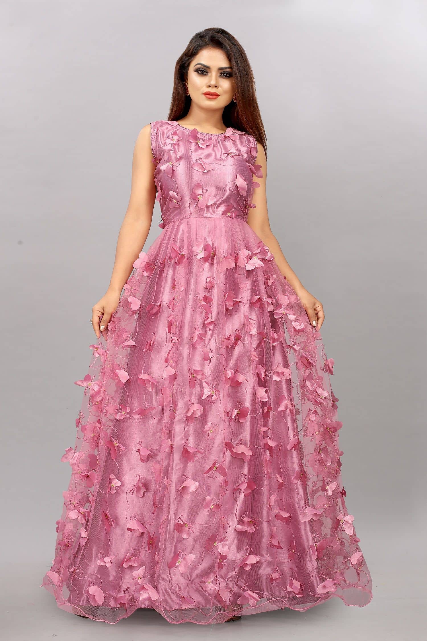 JULEE - Anarkali Net Peach Women's Semi Stitched Ethnic Gown ( Pack of 1 ) - Unstitched Fabrics | Buy online on ZillyBuy