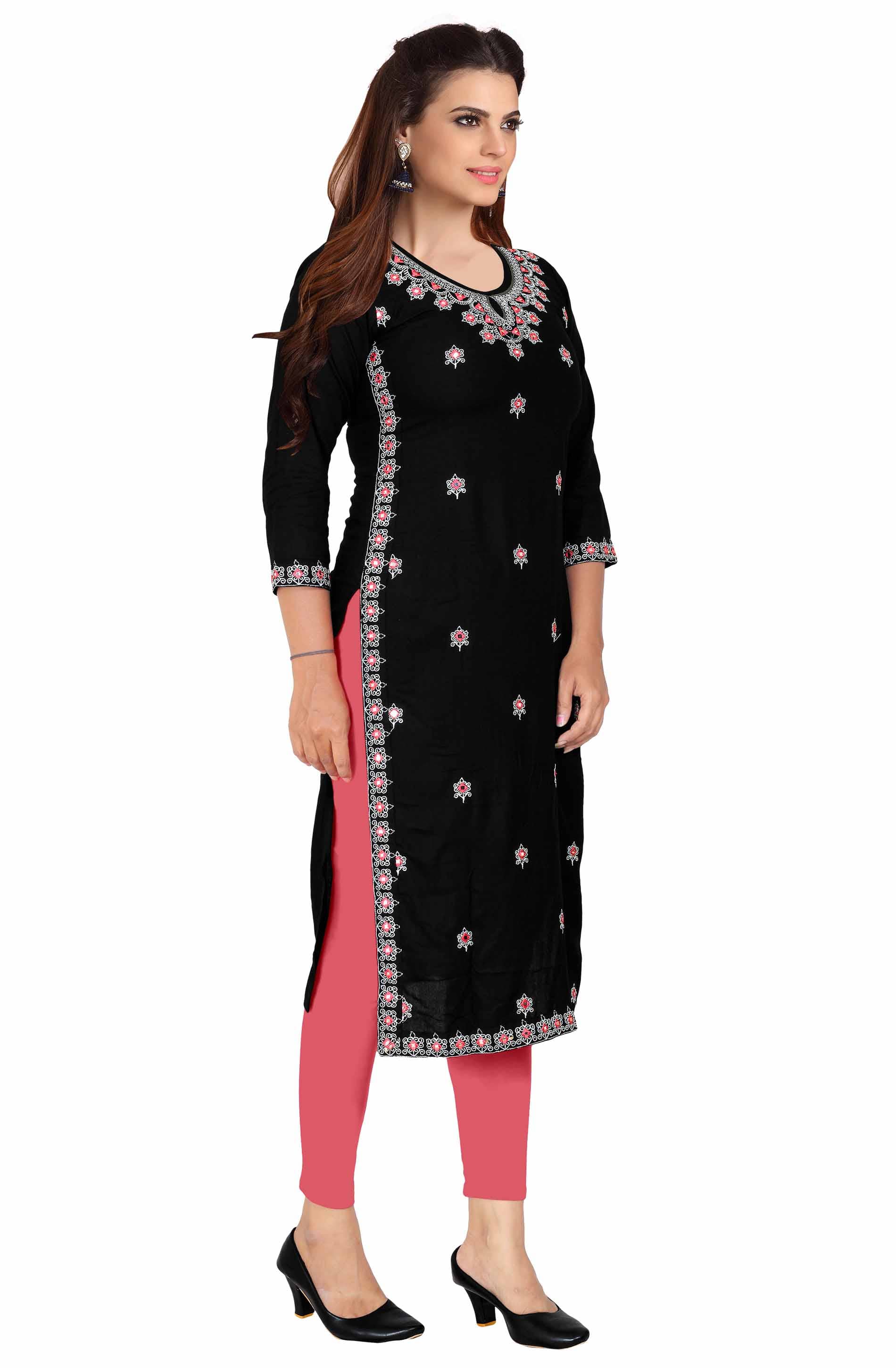 Kapadia - Black Rayon Women's Straight Kurti ( Pack of 1 ) - Kurtis, Tunics | Buy online on ZillyBuy