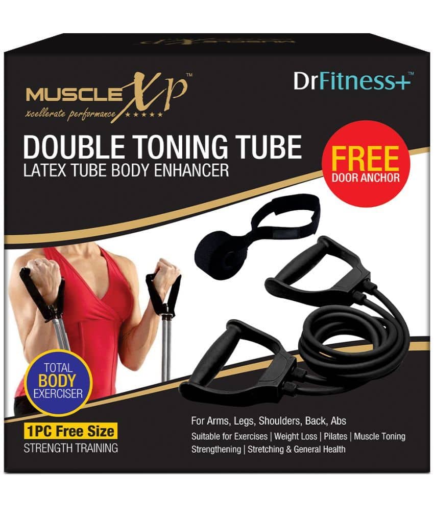 MuscleXP DrFitness+ Double Toning Tube Latex Tube Body Enhancer For Women & Men with Door Anchor, Workout, Home Gym and Toning, For Arms, Legs, Shoulders (Black) - Sports and Fitness Equipment | Buy online on ZillyBuy