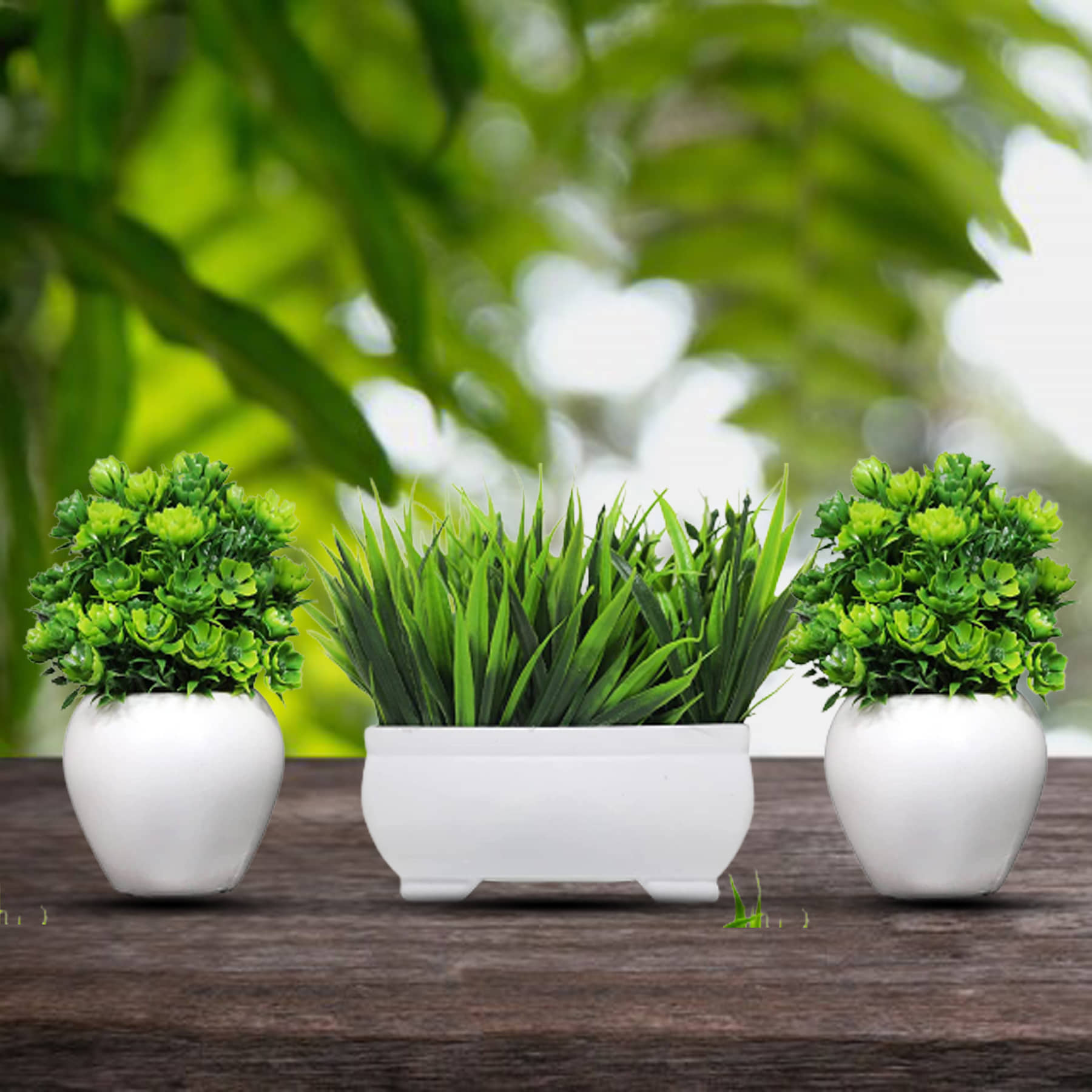 Neki WILD Green Artificial Plants Bunch Plastic - Pack of 1