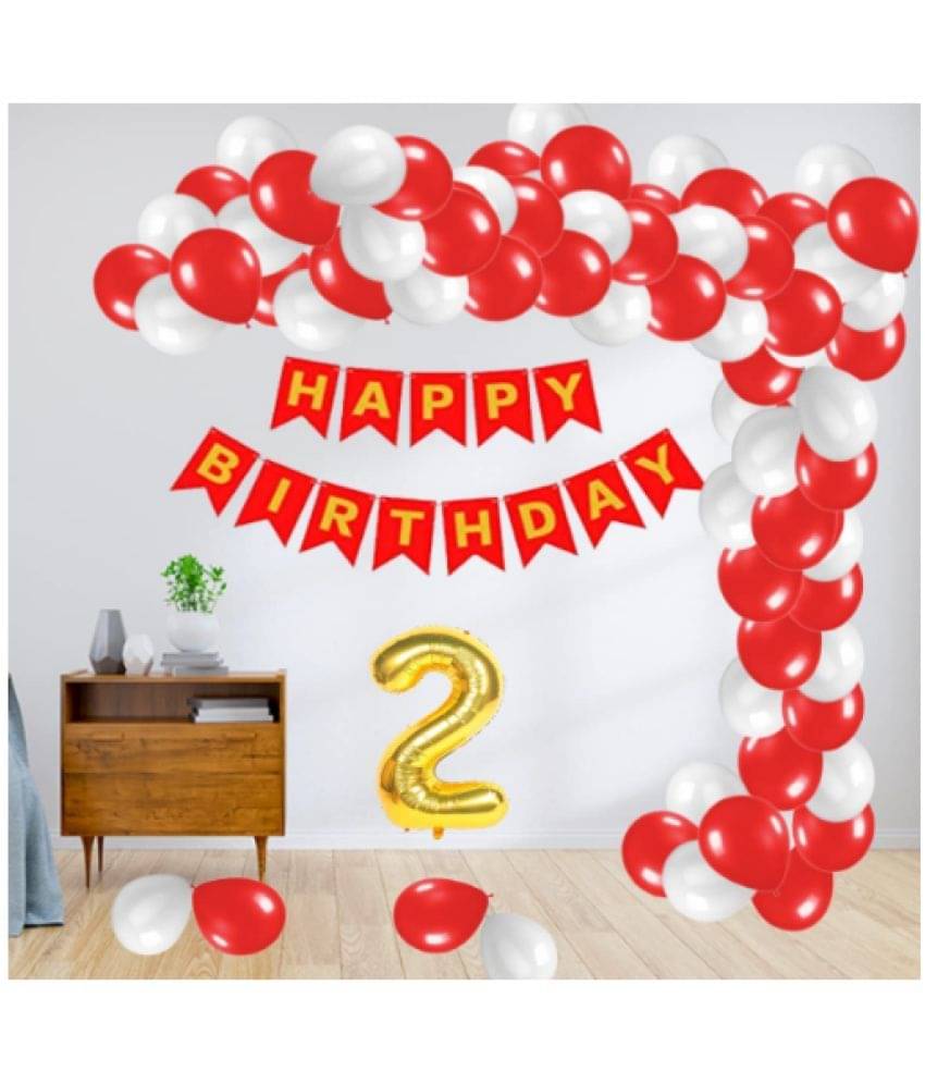     			Shopyo  1 Set Happy Birthday Banner (Red ),  20  pcs white  Metallic Balloon  20 pc  Red  Metallic Balloon,2 No. Foil Number Golden