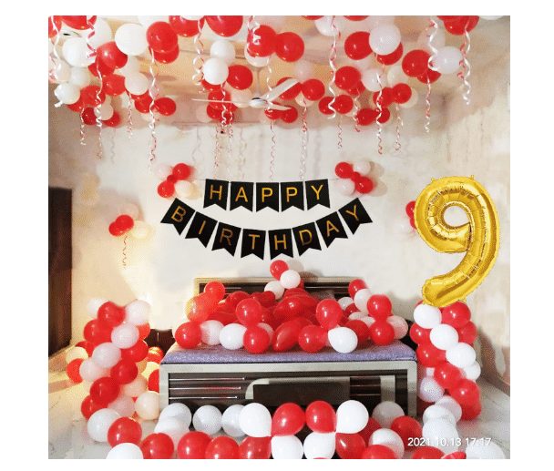     			Shopyo  1 Set Happy Birthday Banner (Black),  20  pcs white  Metallic Balloon  20 pc  Red  Metallic Balloon,9 No. Foil Number Golden