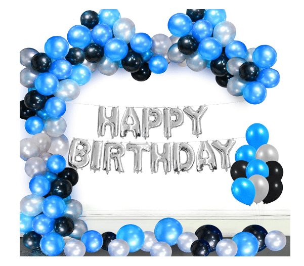 Shopyo l 101 Pcs Wonderful Combo Happy Birthday Letter Foil Balloon + Blue,Black and Silver Metallic Balloons Shopyo l 101 Pcs Wonderful Combo Happy Birthday Letter Foil Balloon + Blue,Black and Silver Metallic Balloons