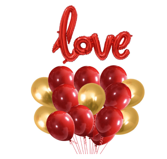     			Shopyo l Anniversary Love 31 pcs Combo Love shape foil Balloon + Red and Golden Metallic Balloons