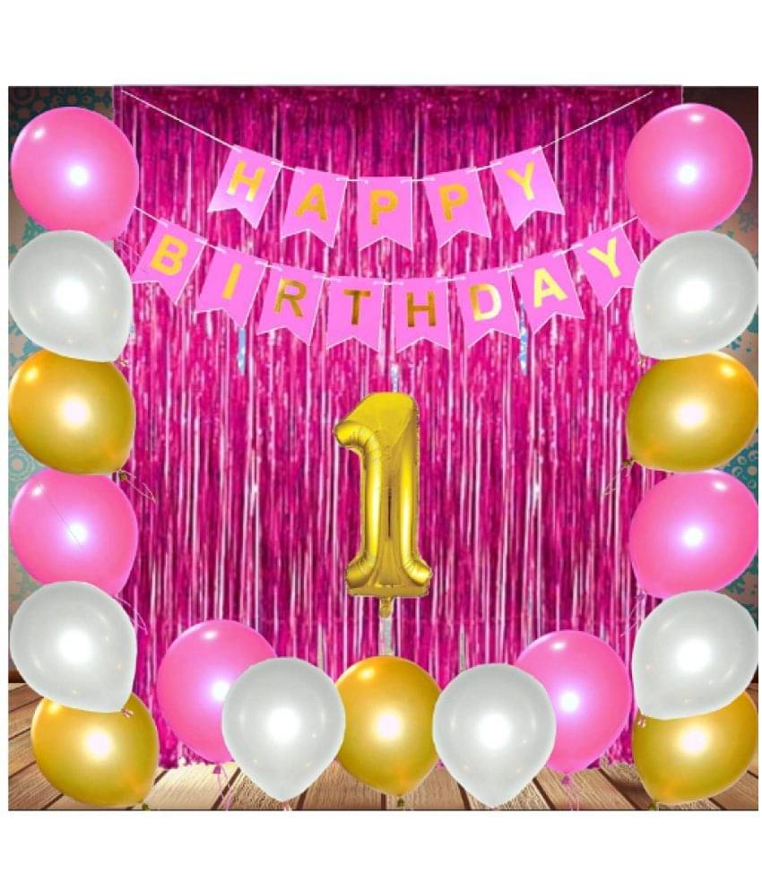     			Shopyo l  Theme 29pcs  1ST  Birthday Combo  Happy Birthday Banner  2nd Number Foil Balloon+ fringe Curtains + Mettallic Balloons