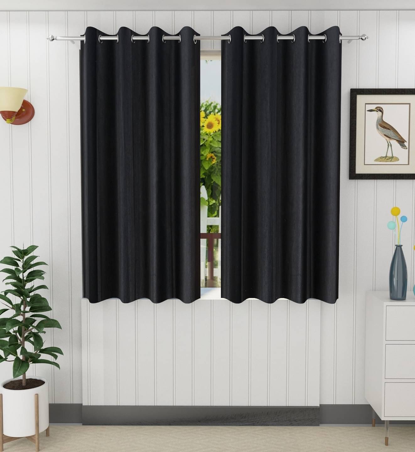 Tanishka Fabs Solid Semi-Transparent Eyelet Door Curtain 7 ft Pack of 2 -Black Tanishka Fabs Solid Semi-Transparent Eyelet Door Curtain 7 ft Pack of 2 -Black