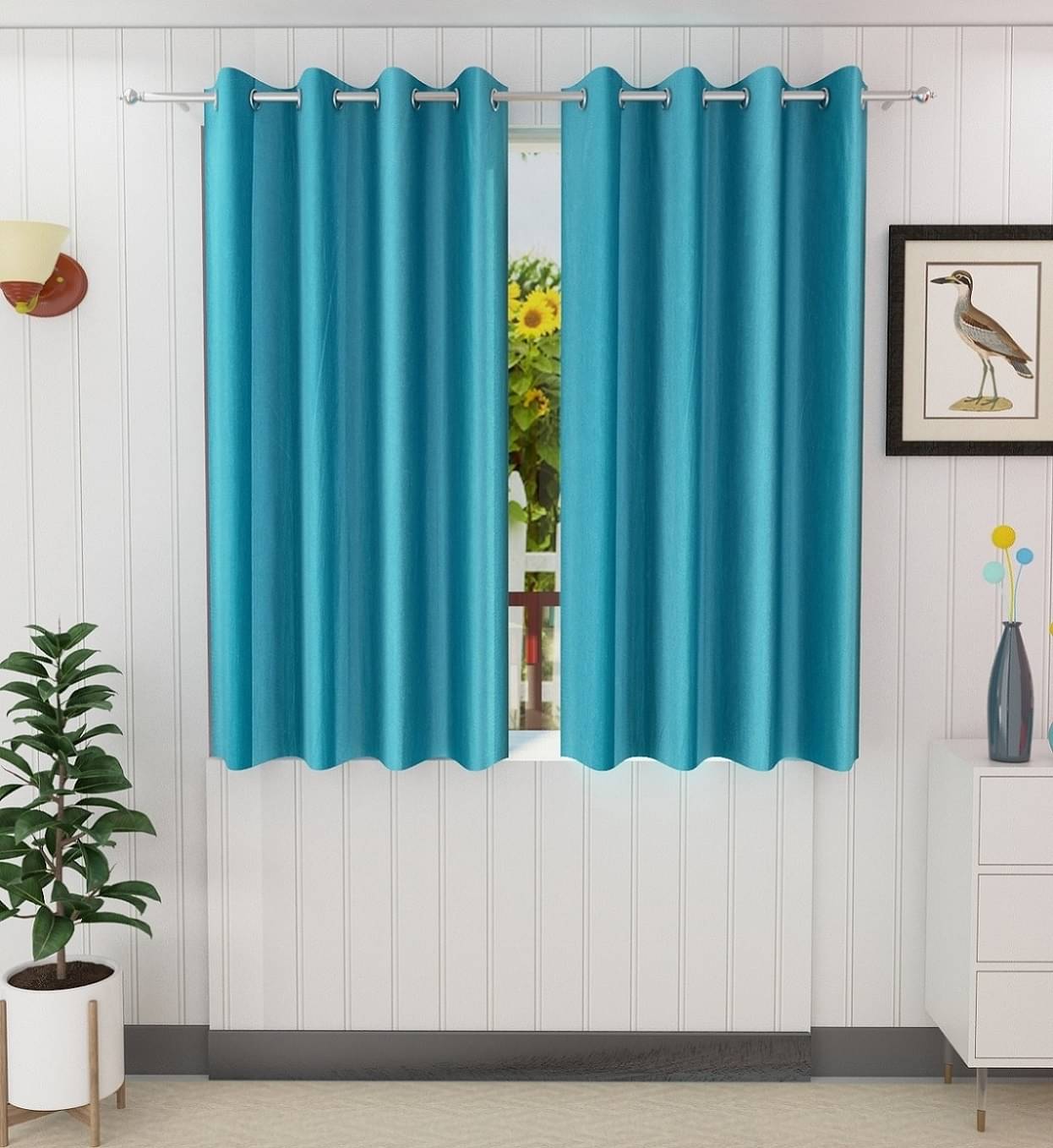     			Tanishka Fabs Solid Semi-Transparent Eyelet Door Curtain 7 ft Pack of 2 -Aqua