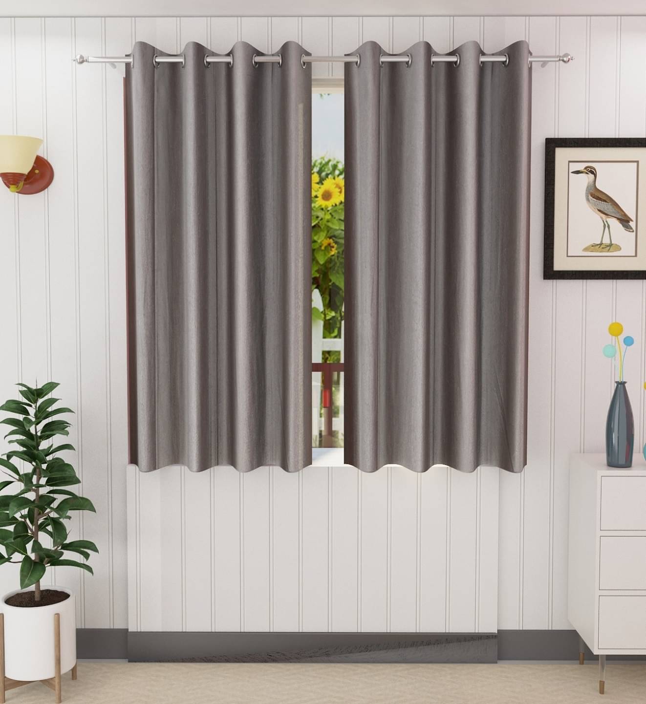 Tanishka Fabs Solid Semi-Transparent Eyelet Door Curtain 7 ft Pack of 2 -Grey Tanishka Fabs Solid Semi-Transparent Eyelet Door Curtain 7 ft Pack of 2 -Grey