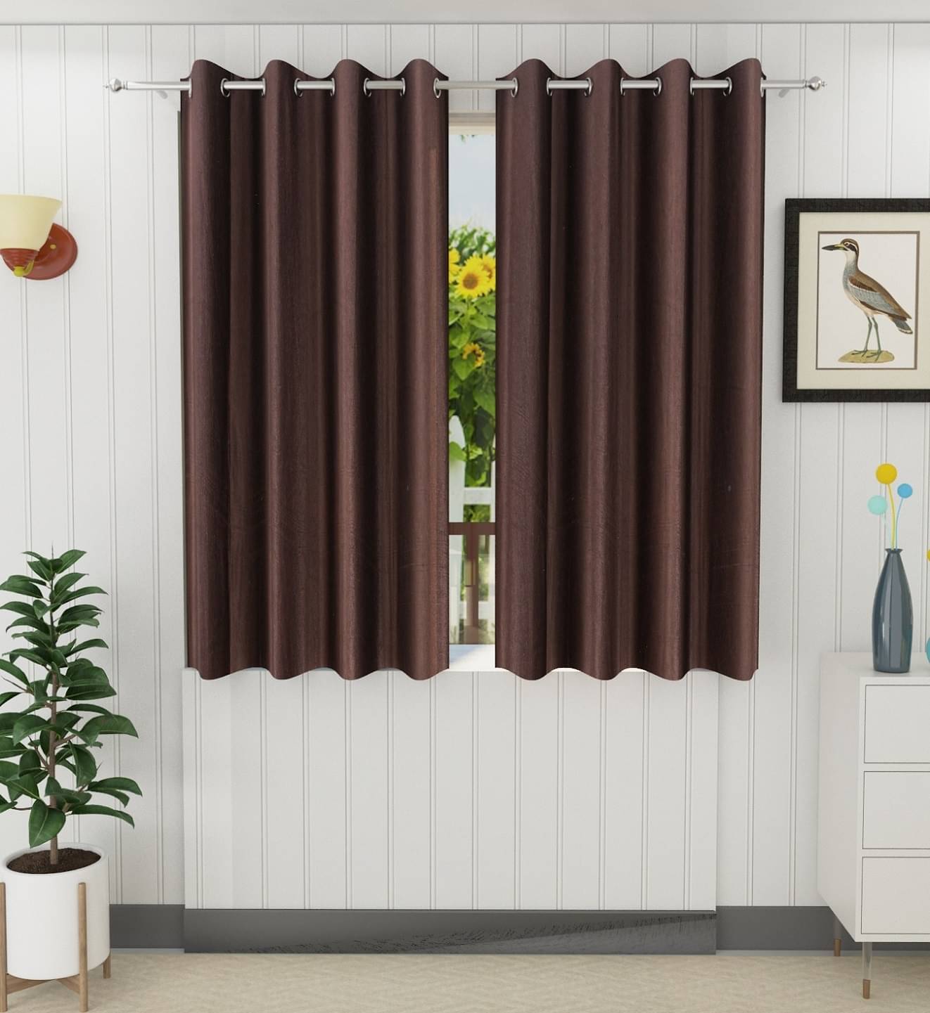     			Tanishka Fabs Solid Semi-Transparent Eyelet Door Curtain 7 ft Pack of 2 -Brown
