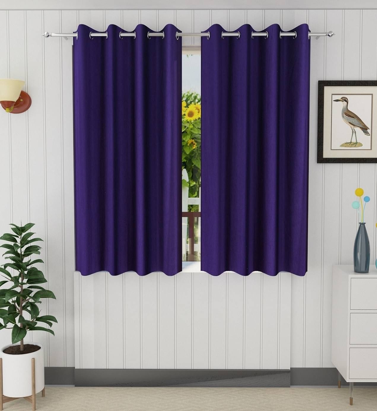     			Tanishka Fabs Solid Semi-Transparent Eyelet Door Curtain 7 ft Pack of 2 -Purple