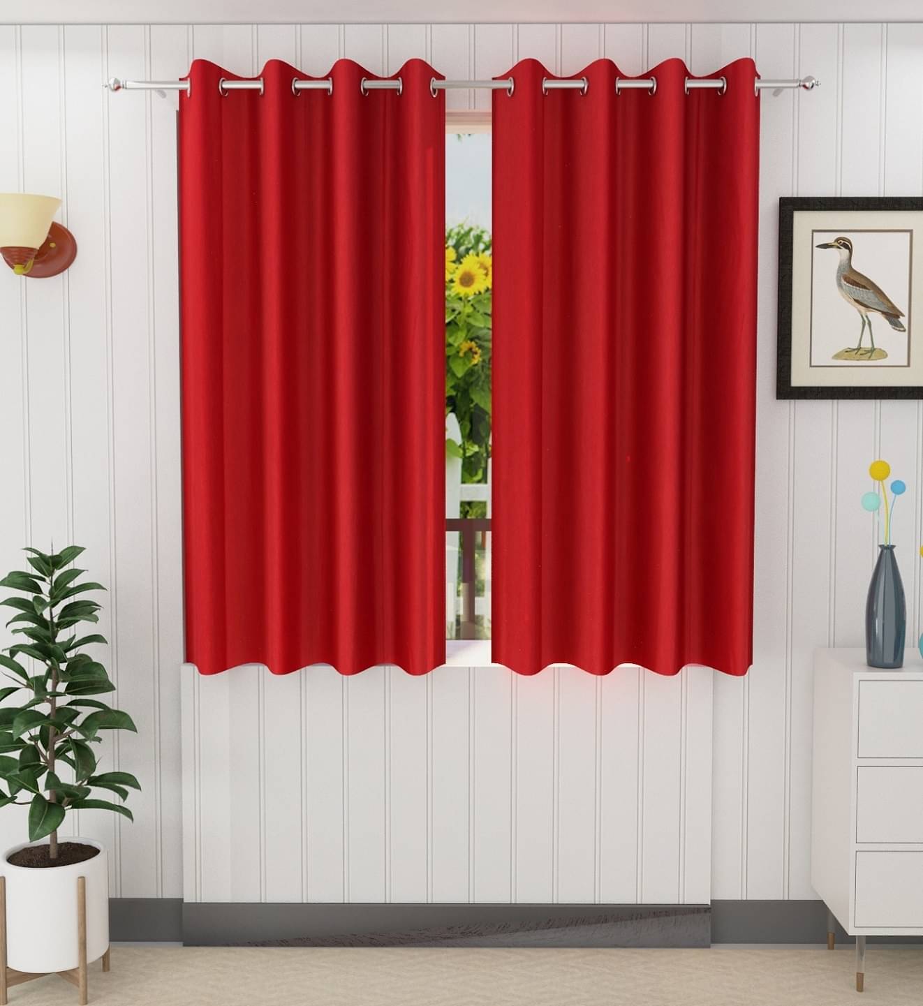 Tanishka Fabs Solid Semi-Transparent Eyelet Door Curtain 7 ft Pack of 2 -Red Tanishka Fabs Solid Semi-Transparent Eyelet Door Curtain 7 ft Pack of 2 -Red