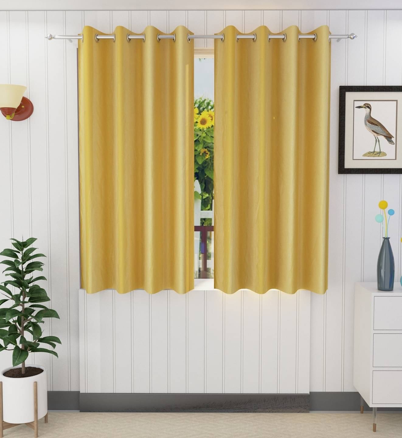 Tanishka Fabs Solid Semi-Transparent Eyelet Door Curtain 7 ft Pack of 2 -Yellow Tanishka Fabs Solid Semi-Transparent Eyelet Door Curtain 7 ft Pack of 2 -Yellow
