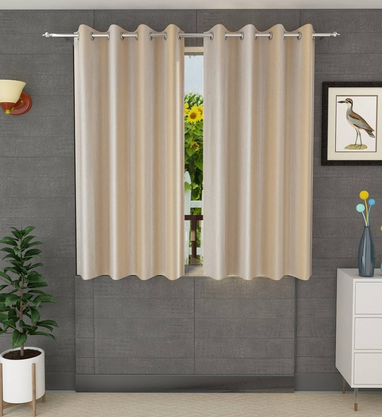 Tanishka Fabs Solid Semi-Transparent Eyelet Door Curtain 7 ft Pack of 2 -Cream Tanishka Fabs Solid Semi-Transparent Eyelet Door Curtain 7 ft Pack of 2 -Cream