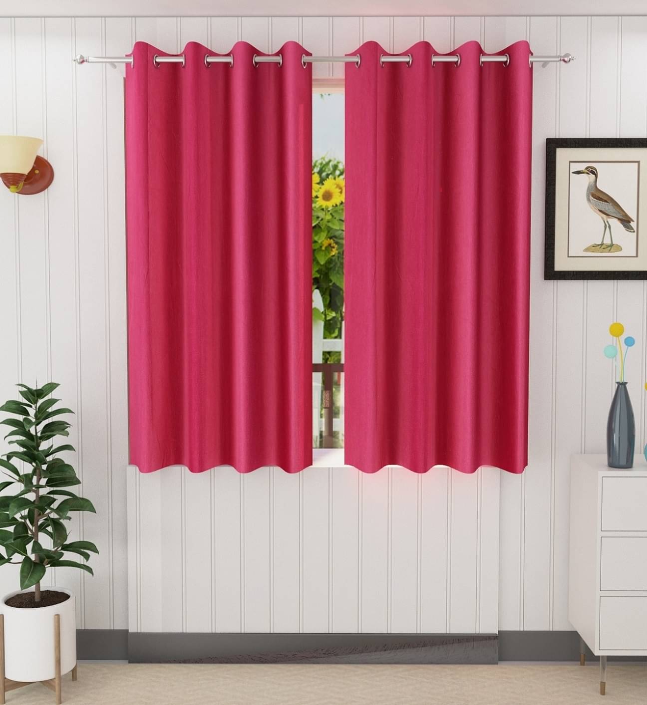     			Tanishka Fabs Solid Semi-Transparent Eyelet Door Curtain 7 ft Pack of 2 -Pink