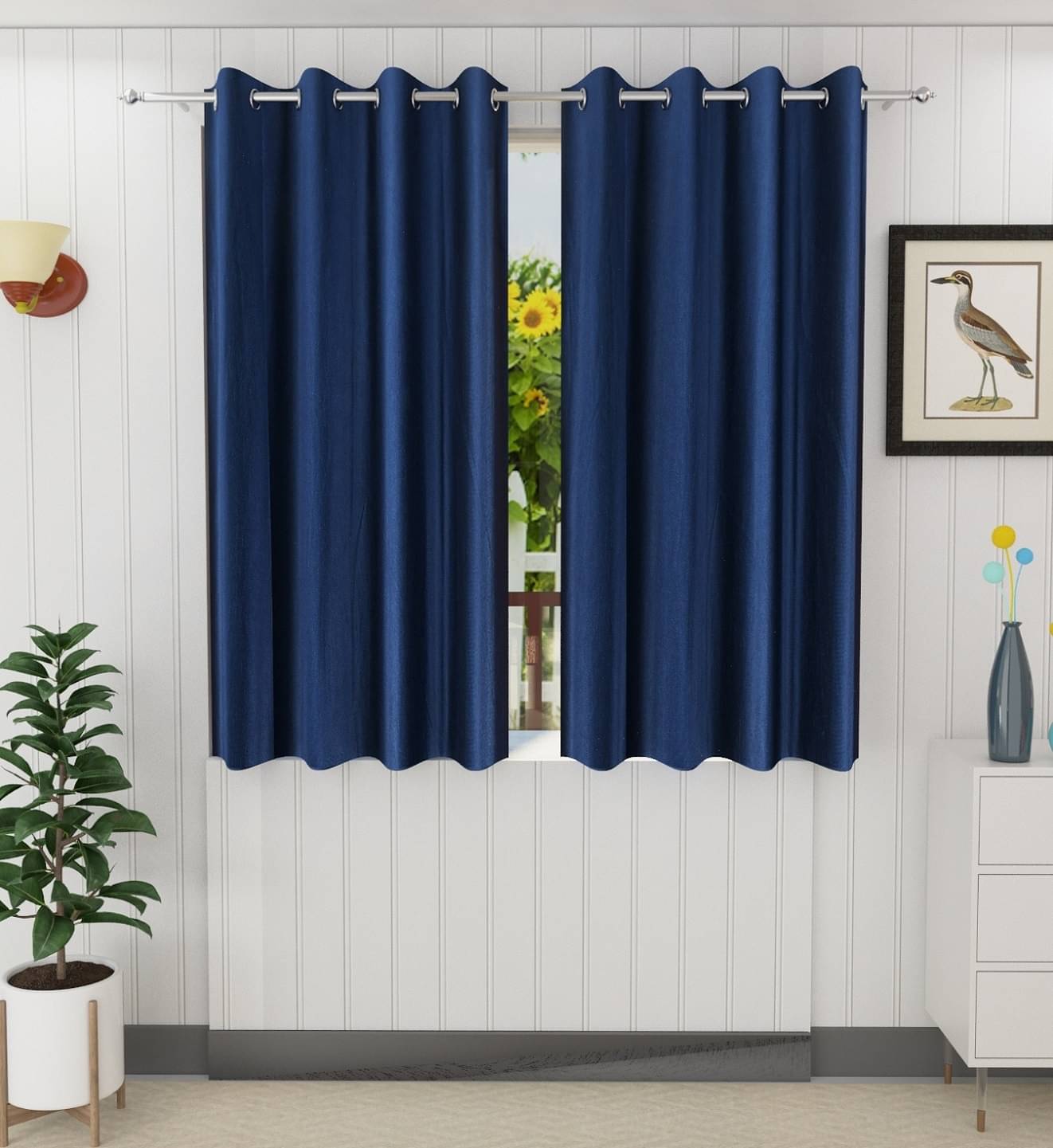     			Tanishka Fabs Solid Semi-Transparent Eyelet Door Curtain 7 ft Pack of 2 -Navy Blue