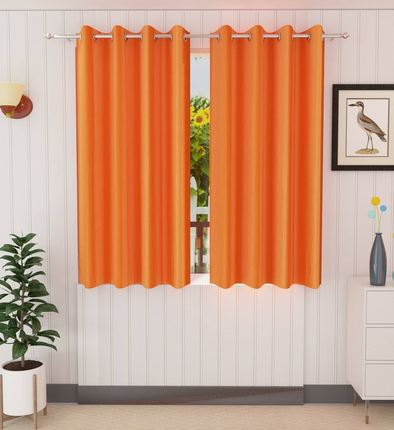     			Tanishka Fabs Solid Semi-Transparent Eyelet Door Curtain 7 ft Pack of 2 -Orange