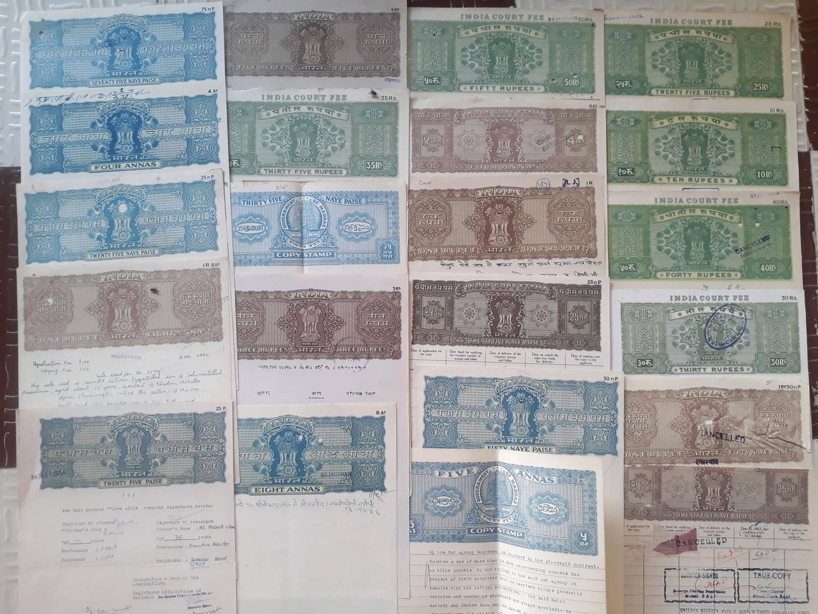     			23 ALL DIFFERENT SET - INDIA - BOND PAPER - REVENUE COURT FEE - vintage collectible